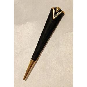 Vintage MONET Women's Large Art Deco Gold Tone & Black Enamel Brooch Pin 3 5/8"